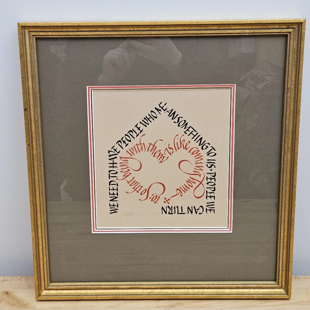 Vintage Gold FRAMED MICHAEL PODESTA Signed Calligraphy Art Quote Hand Lettered - Picture 3 of 11
